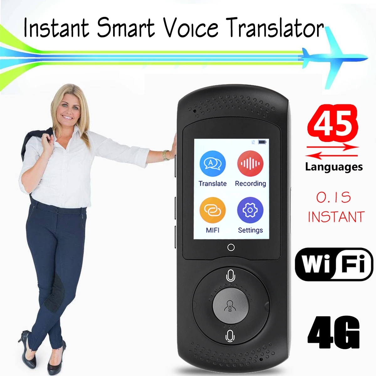 

2.0Inch Screen Portable Wifi Smart Translator Voice 45 Language Real Time 2-Way Translation For Business Meeting Russian English