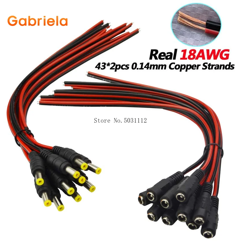 

10 Pairs DC Power Pigtail Cable 12V 5A Male & Female Connectors for CCTV Security Camera and Lighting Power Adapter Connector