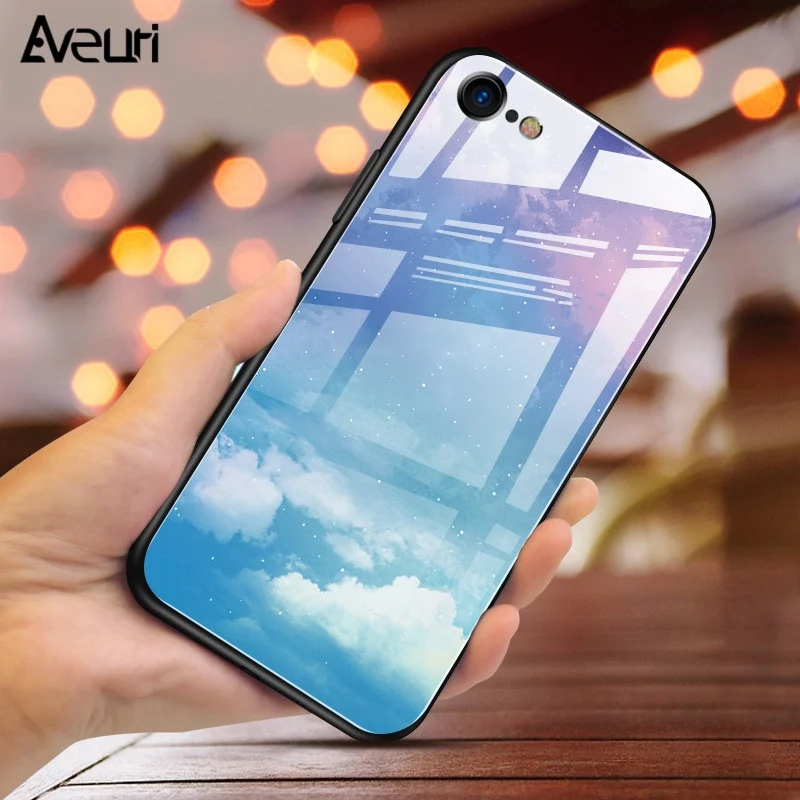 

Aveuri Tempered Glass Case For iPhone X XS MAX 8 7 Plus Coque 9H Luxury Cute Silicone Phone Case For iPhone 6 6S 6 Plus XR Cover