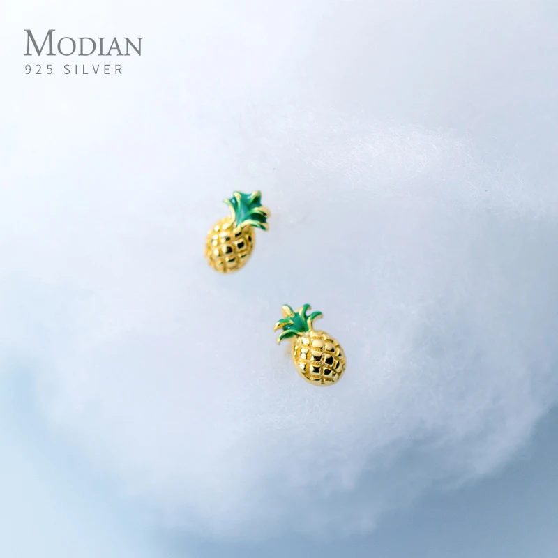 

Modian Enamel Classic Gold Color Real 925 Sterling Silver Simple Cute Pineapple Stud Earrings For Women Charm Fine Jewelry