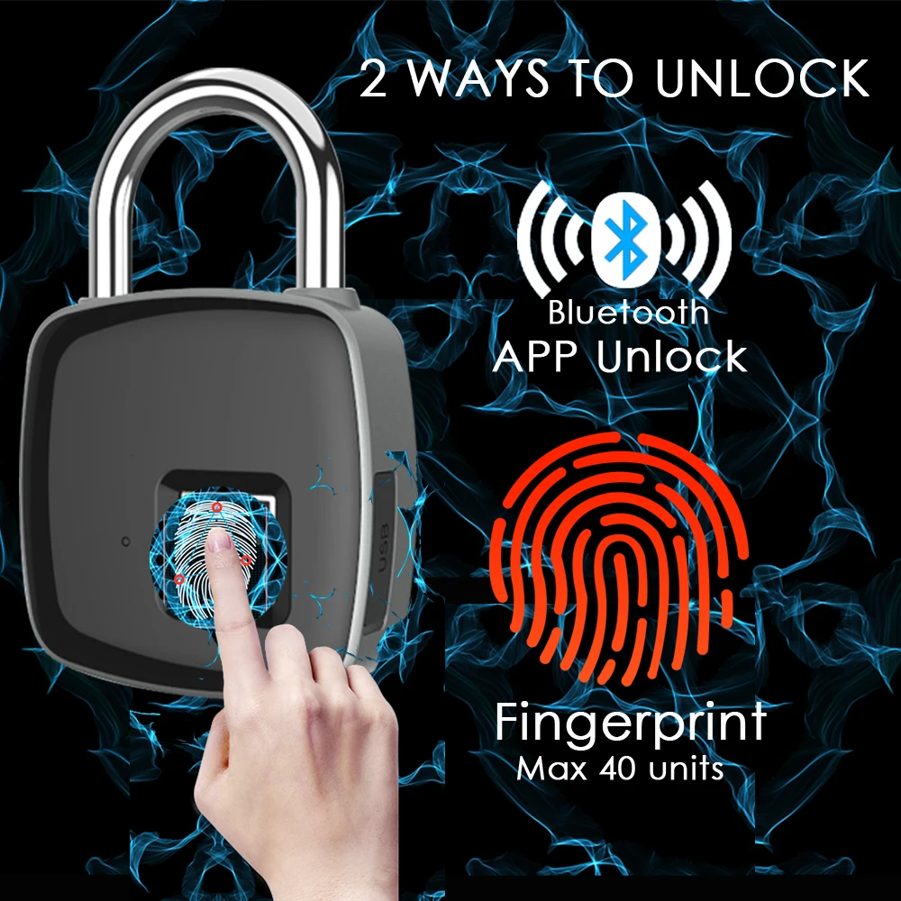 Smart Bluetooth Padlock Wireless Electri Door/Luggage/Case Fingerprint Lock USB Rechargeable Wifi Digital Biometric Padlocks