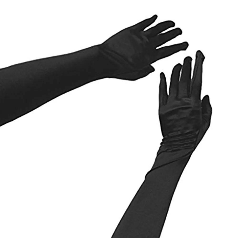 Длинные опера атласные перчатки пальцев элегантный локоть Длина эластичные перчатки для взрослых Размеры Вечеринка Пром костюм