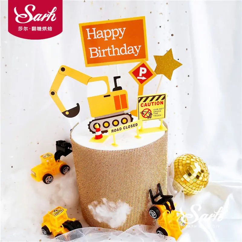 

Yellow Engineering Vehicle Collection Cake Toppers Excavator Decorations Birthday Party Decoration for Baking Cute Gifts