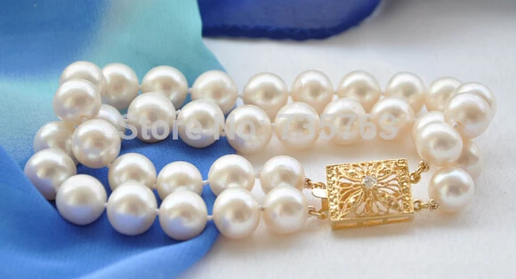 

xiuli 00422 2row 8" round white freshwater pearl bracelet