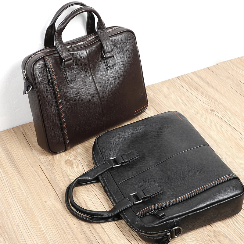 2019 New Cowhide Bag Male Briefcase Genuine Leather Casual Men's Shoulder Bag Natural Cowskin Business Bag Satchel Men Briefcase