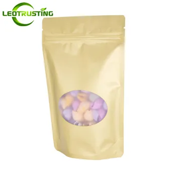 

Leotrusting 50pcs Stand up Matt Gold Aluminum Foil Window Ziplock Bag Doypack Coffee Tea Packaging Bag Foil Window Storage Bag