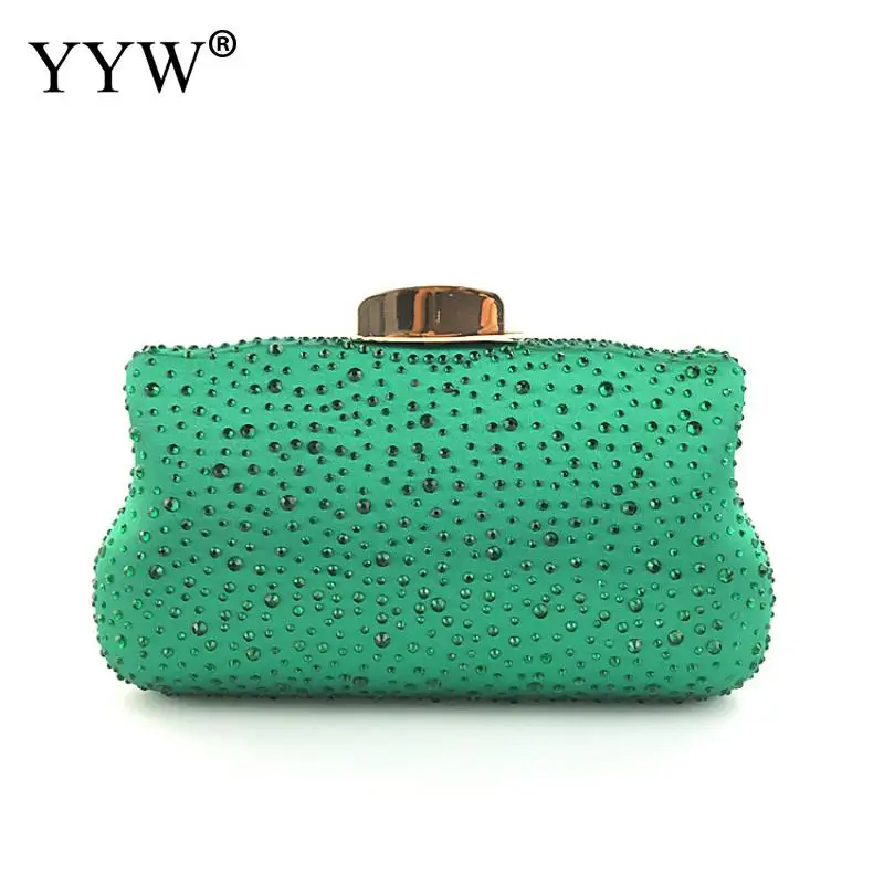 

Canvas Concise Clutch Bag Rhinestone Evening Bags Women Fashion Green Party Wedding Girl Clutches Female One Chain Shoulder Bag