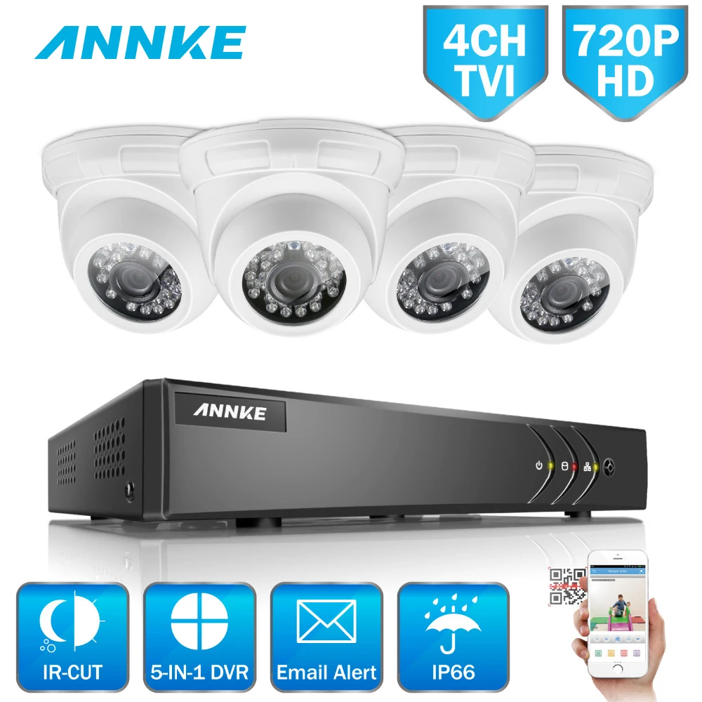 

ANNKE HD 4CH 5in1 CCTV System Set 720P DVR 4PCS 1200TVL Outdoor Weatherproof Smart IR Camera System 4ch Video Surveillance Kit