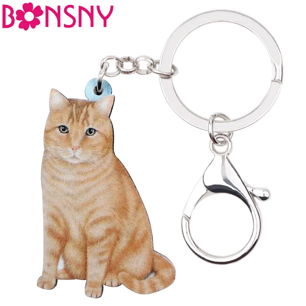 Bonsny акриловые элегантные сидячие брелоки с оранжевым котом кольца для ключей