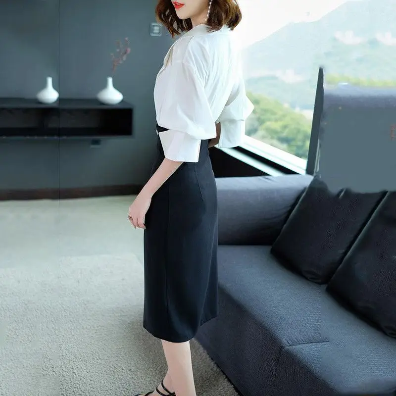 Весенне летние модные женские повседневные Костюмы в офисном стиле Топы + юбка