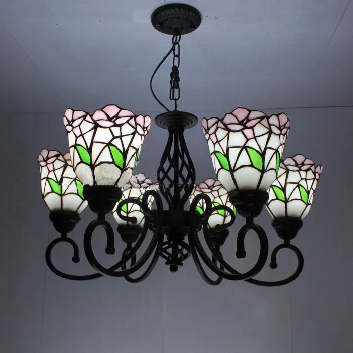 Flower Tiffany Pendant Lamps European Garden style Rose Lampshade 6