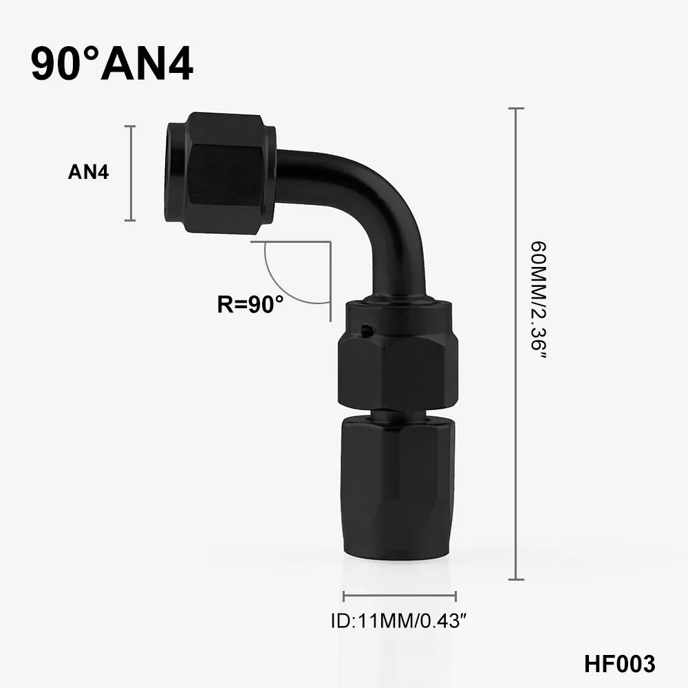 AN4 на возраст 6, 8, 10, 12 лет масла/топлива/шарнирное соединение шланга алюминиевые фитинги адаптер мазута многоразовый штуцер для шланга Конец 0/45/90/180 градусов HF001-BK - Цвет: HF003black
