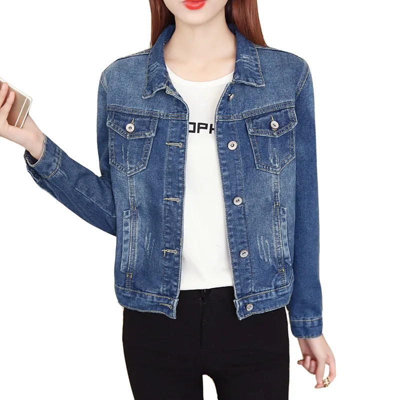 

Large Size Women Basic Jackets 4Xl 5Xl 2019 Autumn New Short Denim Jackets Long Sleeve Casual Jeans Blue Coat Outwear Top R112