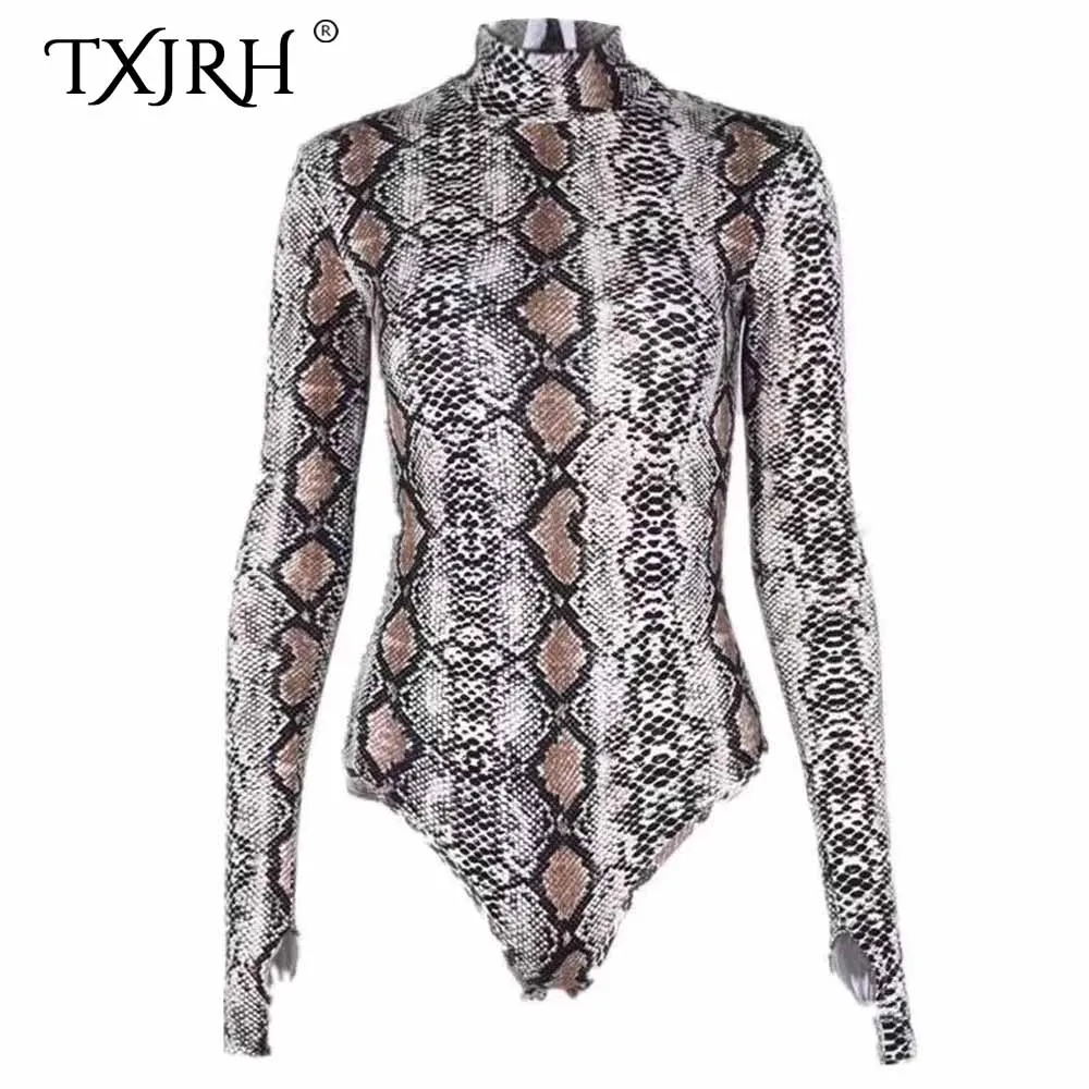 TXJRH Sexy Snakeskin Pattern fit Romper Body Siamese Bodysuit Jumpsuit