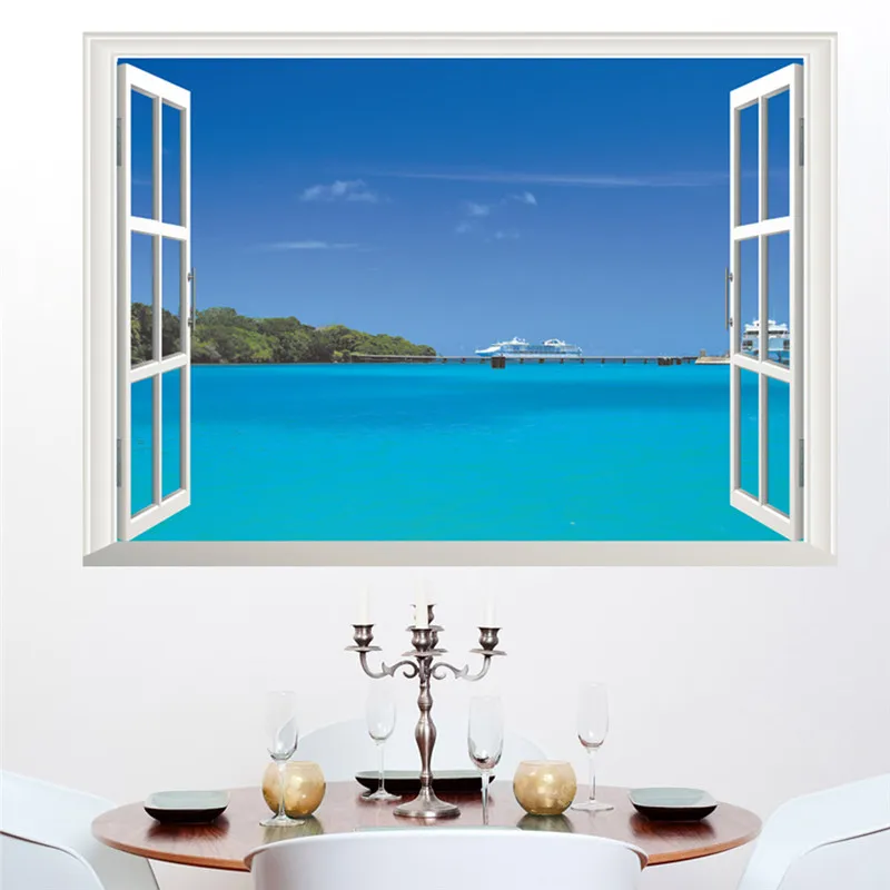 

Ocean Sea Boat View Decorative Wall Stickers Decals Home Decor Living Room Bedroom 3D Window Landsca