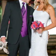 Фиолетовый жилет галстук платок Нотч черный две кнопки Формальные Свадебные Для мужчин костюмы новейшие дизайнерские костюмы Высокое качество на заказ