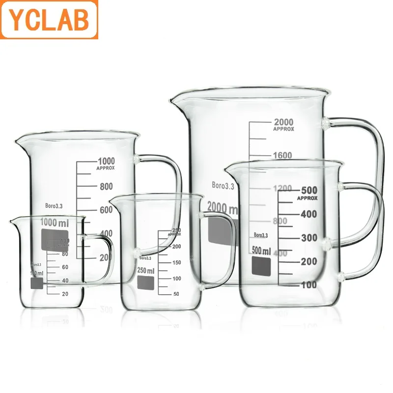 YCLAB 250mL Beaker Low Form Borosilicate 3.3 Glass with Graduation Handle Spout Measuring Cup Laboratory Chemistry Equipment