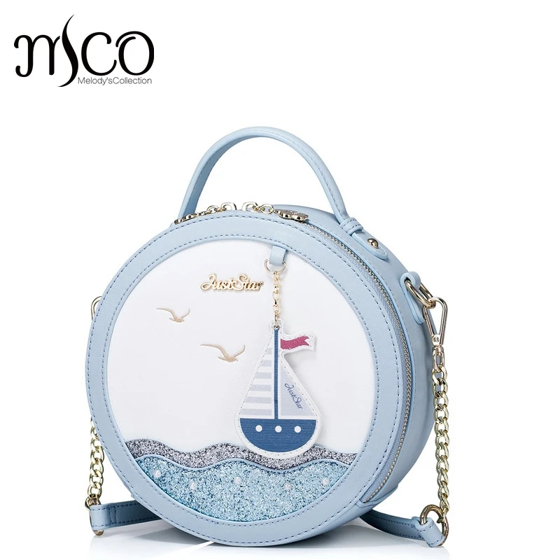 

2018 Beach Chains Circular Handbag For Teenager Girls Famous Embroidered Crossbody Mini Bag Women Shoulder Bags Female