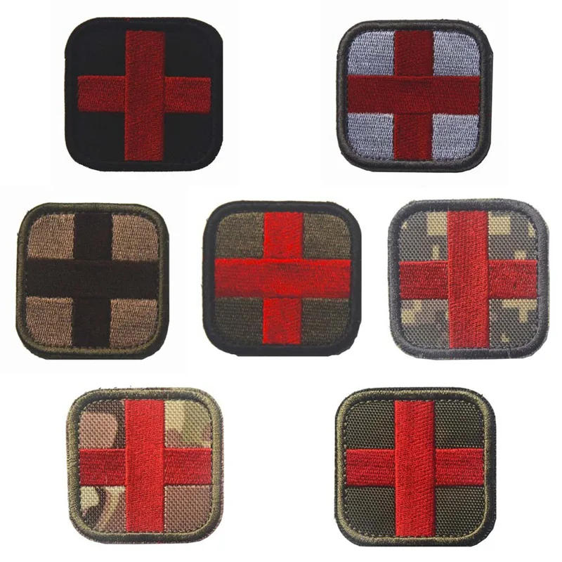 

Embroidery Medical Patch Medic With Magic Backpack Sticker Fabric Army Morale First Aid Emergency Cross Badge