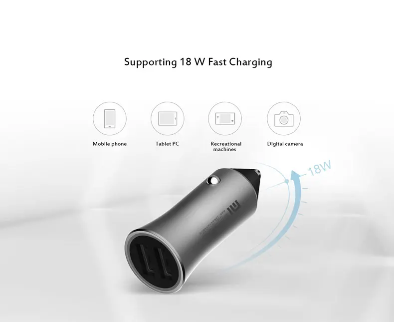 Оригинальная автомобильная зарядка Xiaomi Max 18 W Quick Charge QC 3,0 5 V/2.4A 9 V/2A 12 V/1.5A Dual USB быстрая зарядка издание с светодиодный наконечником света