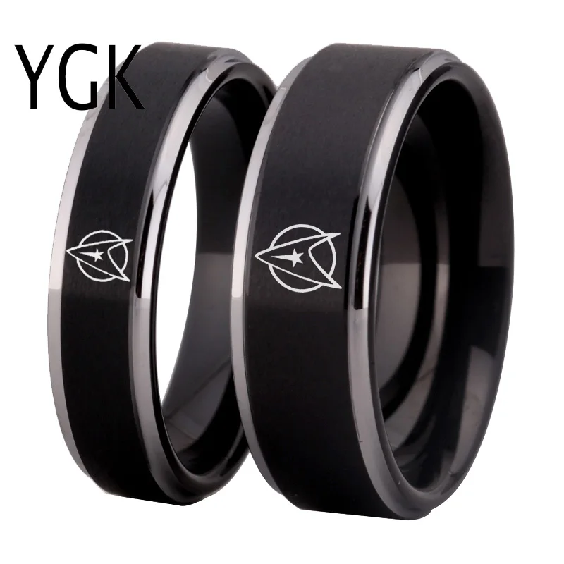 

YGK Brand 8mm/6mm Black & Silver Color Tungsten Carbide Wedding Band for Boy and Girl Women&Men's Promise Ring Star Trek Ring