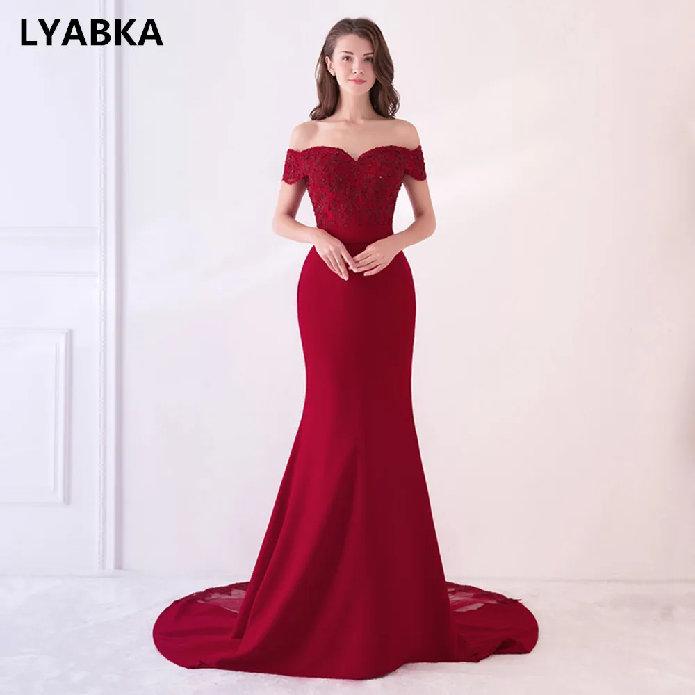 

Robe De Soiree Mermaid Long Evening Dress Navy Blue Party Elegant Vestido De Festa Long Prom Gown 2019 Beading Evening Dresses
