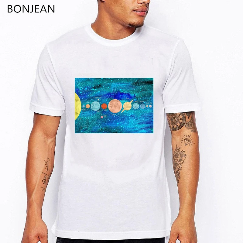 

2019 fashion watercolor Solar System Astronomy print tshirt men Planets art aesthetic tee shirt homme funny t shirt streetwear
