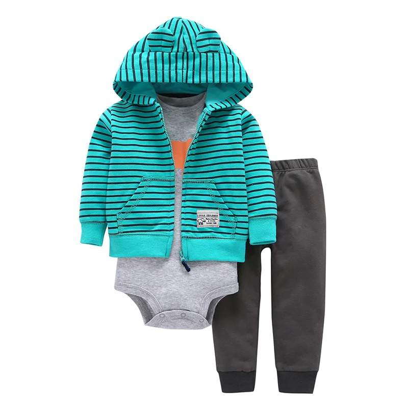 Комплект одежды из 3 предметов для маленьких мальчиков(пальто с капюшоном с изображением животных+ боди с длинными рукавами+ длинные штаны), для детей от 6 до 24 месяцев - Цвет: as picture