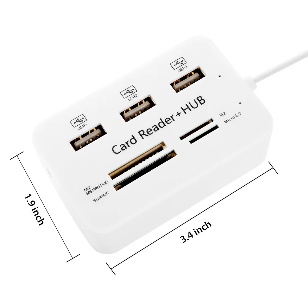 Универсальный высокое Скорость 480 Мбит/с внешних 3 Порты USB 2,0 USB Hub устройство чтения карт памяти для MS Micro SD /MMC M2 TF карты