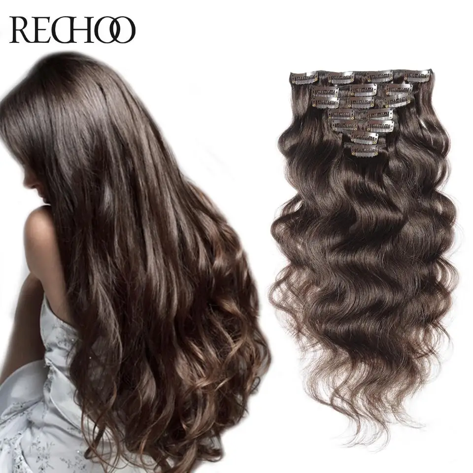 Remy Clip Human 26 Inch Color #2 Human Remy Hair Clip In Extensions Body Wave Human Hair Extension Clip On Hot Sale