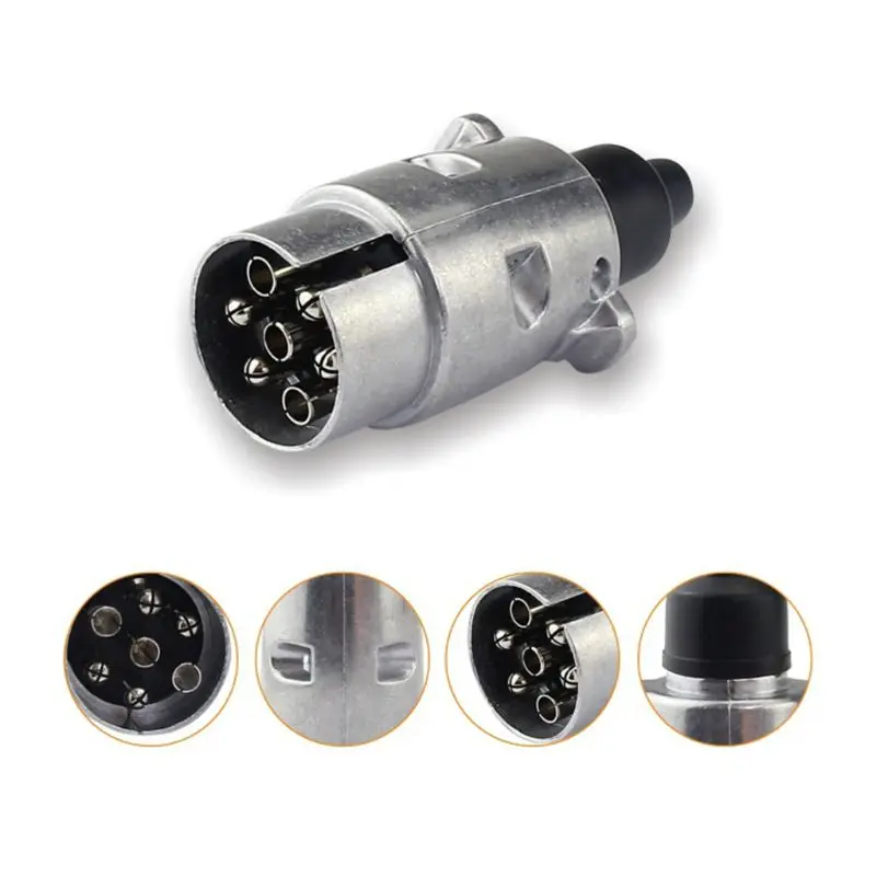 Durable 7 Pin Aluminium Alloy Plug Trailer Truck Towing Electrics 12V Connector EU Plug