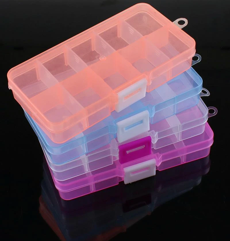 New 10 Slots Cells Colorful Portable Jewelry Tool Storage Box Container Ring Electronic Parts Screw Beads Organizer Plastic Case