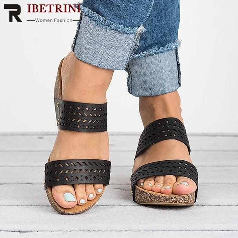 

RIBETRINI INS Big Size 43 Fashion Leisure Comfortable Summer Outdoor Slippers Shoes Women Beach Casual flip&flops Woman Shoes