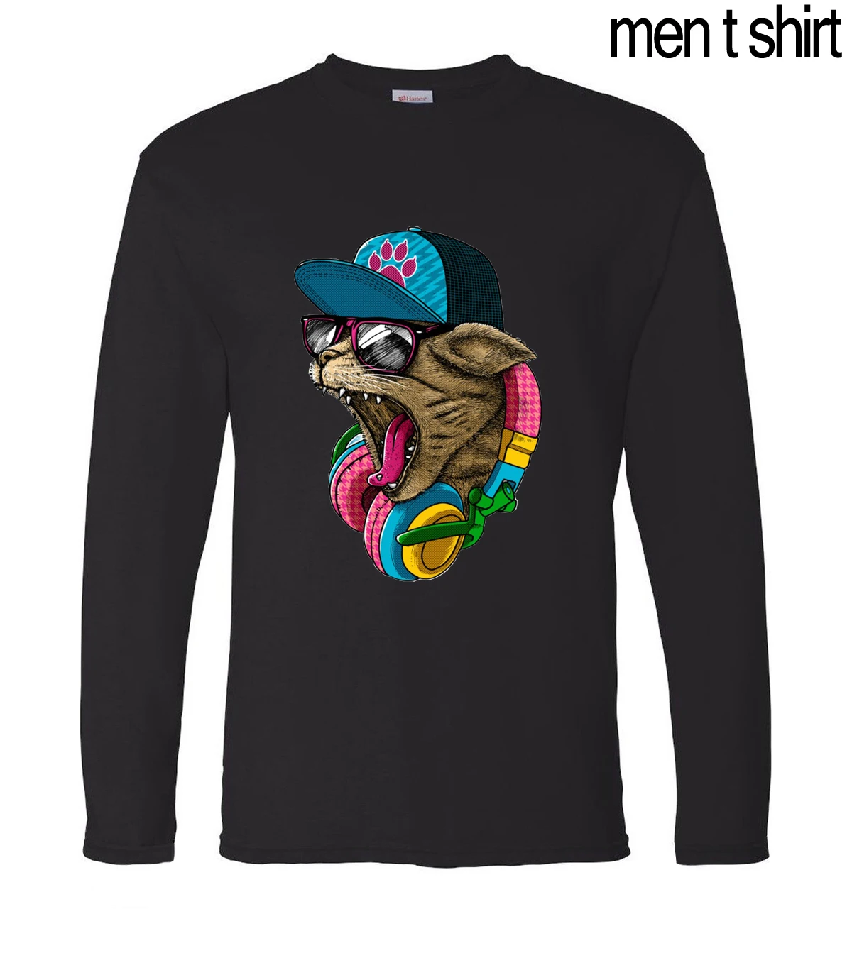 

3D Printed Crazy DJ Cat T-Shirt Men 2019 Summer Autumn New Arrival 100% Cotton Long Sleeve T Shirt Animal Cat Funny Mens T Shirt