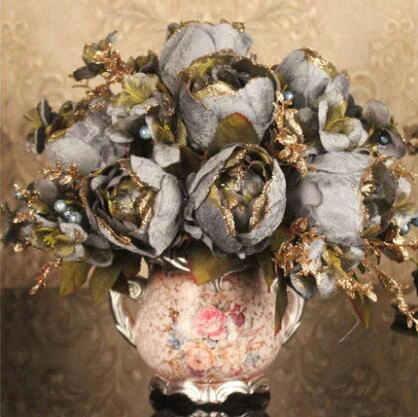 Европейская ваза из смолы, набор искусственных цветов, фигурки для домашнего рабочего стола, роскошный пион, искусственный цветочный горшок, украшение для растений - Цвет: style6