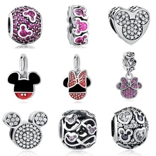 ELESHE européen 925 en argent Sterling Minnie coeur rond breloques perles ajustement Original authentique Bracelet & Bracelet bricolage bijoux de mode