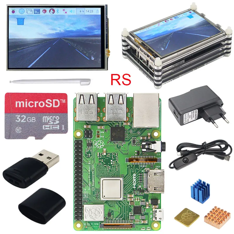 Original Raspberry Pi 3 Modelo B + Plus UK hecho Kit pulgadas pantalla táctil de 3,5 + carcasa + potencia + 32 GB SD + HDMI + disipador térmico + Cable USB - 2