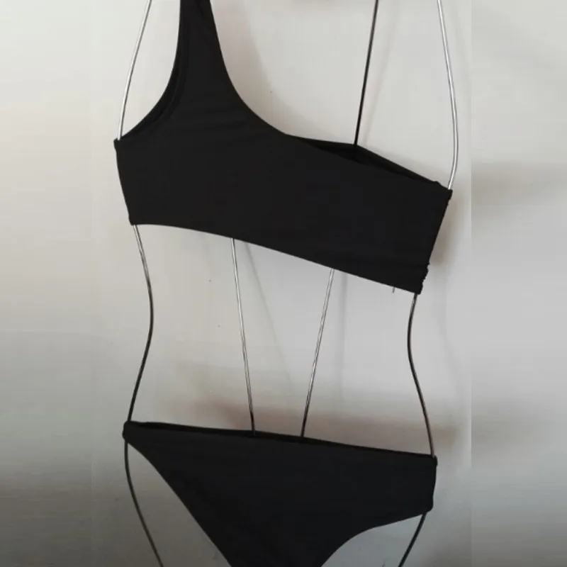Maillot de bain купальный костюм для женщин с пуш-ап бикини сексуальный бикини на одно плечо черный Купальник Beach пляж