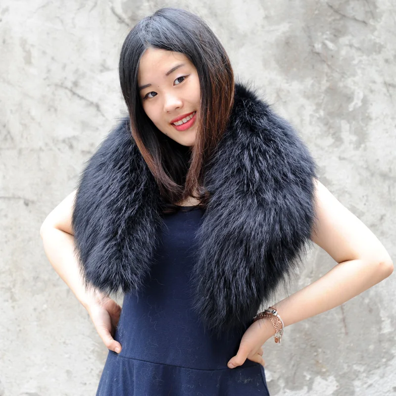 

Съемный большой шарф-ушанка из меха енота, теплый шарф из натурального меха, меховая шаль, аксессуары для одежды, оптовая продажа