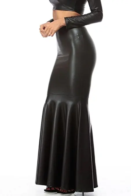 Женская Черный Искусственной Кожи Русалка Макси Юбки|mermaid maxi skirt|maxi skirtmaxi mermaid skirt |