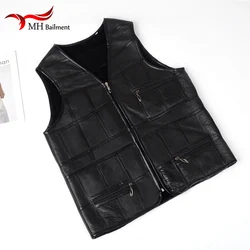 Autumn Winter Men Fur Vest Dad Wear Black Thickened Vest Sheepskin Fur Coat Sleeveless Single Breasted Vests Plus Size Clothing