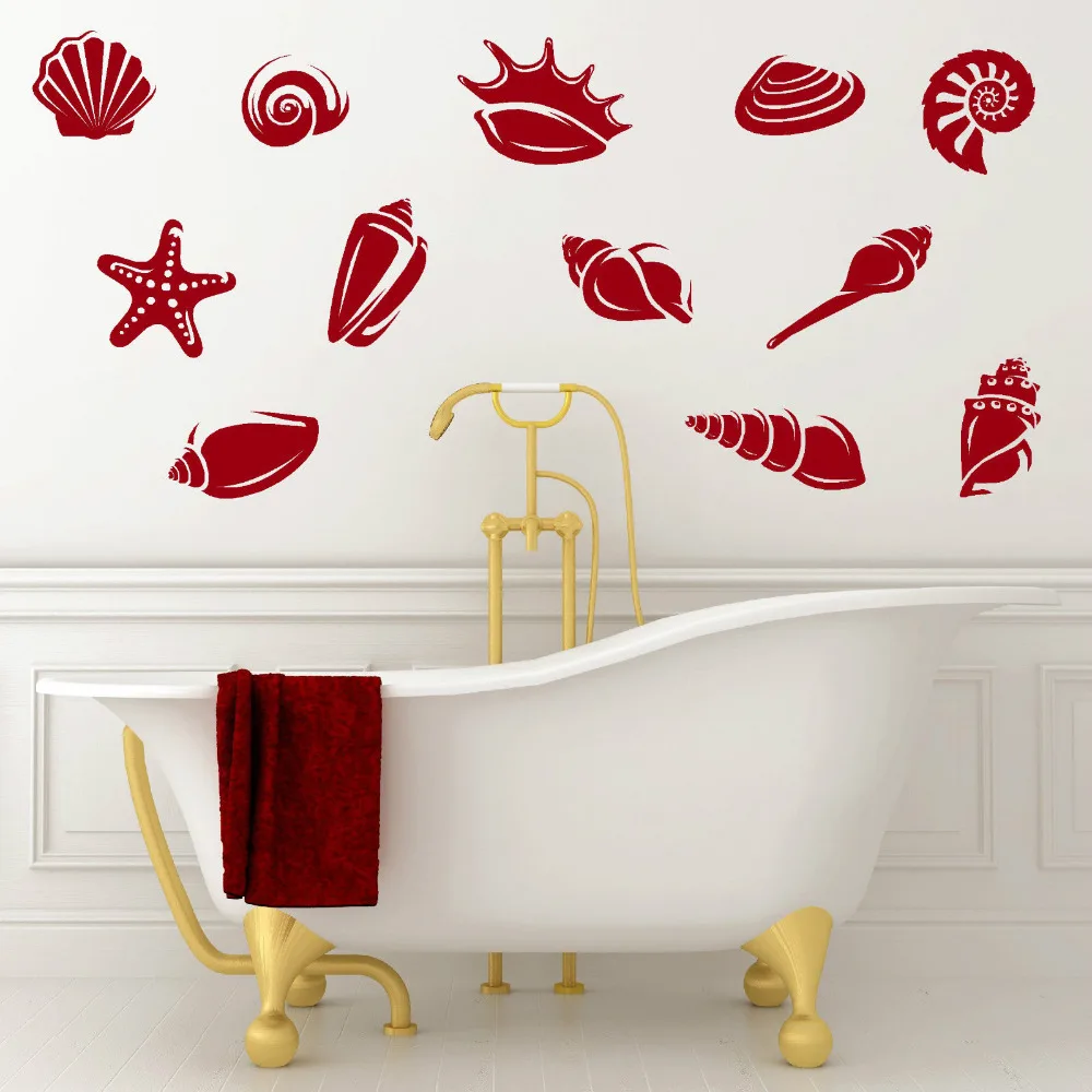 Collection Of Seashells Wall Sticker Bathroom DIYSelf Adhesive Mural