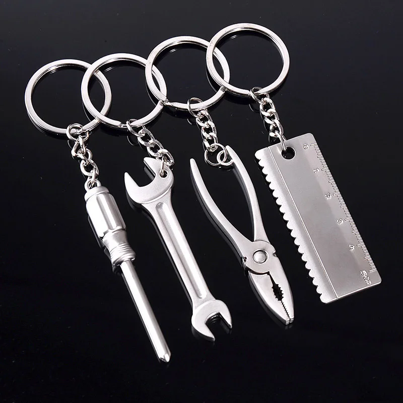 Mini Tool Keychain Spanner Hammer Saw Axe Pliers Drill Keyring Key Ring Metal Key Chains Pendant
