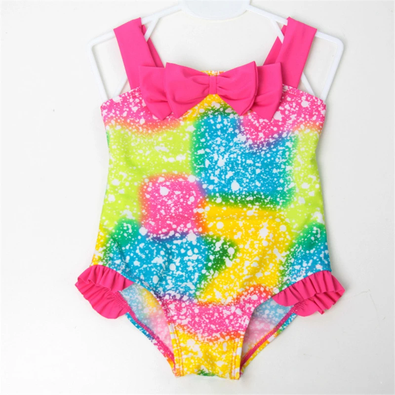 

New Model Kid Girls One Piece Swimsuit 2-7 Y Baby Girl Colorful pattern Swimwear Children Swimming Wear Sling Swim Suit Bathing