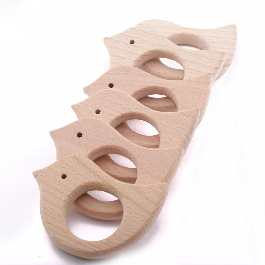

10pc Montessori Educational Toys Animal Bird Beech Wood Play Gym Teething Eco-Friendly Making Necklace Dummy Chain Teethers