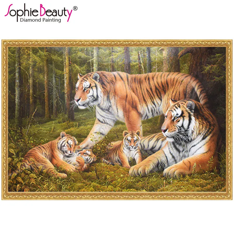 Sophie Beauty Diy Алмазная картина вышивка крестиком Тигр семья в лесу рукоделие