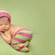 Ручной вязание ребенка Эльф Шапка-бини и Штаны детские наборы, новорожденных трикотажные Подставки для фотографий Размер: 0-1 м, 3-4 м
