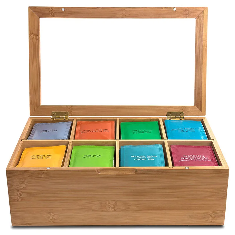 Bamboo Tea Box Storage Organizer, Taller Size Holds 120+ Standing or