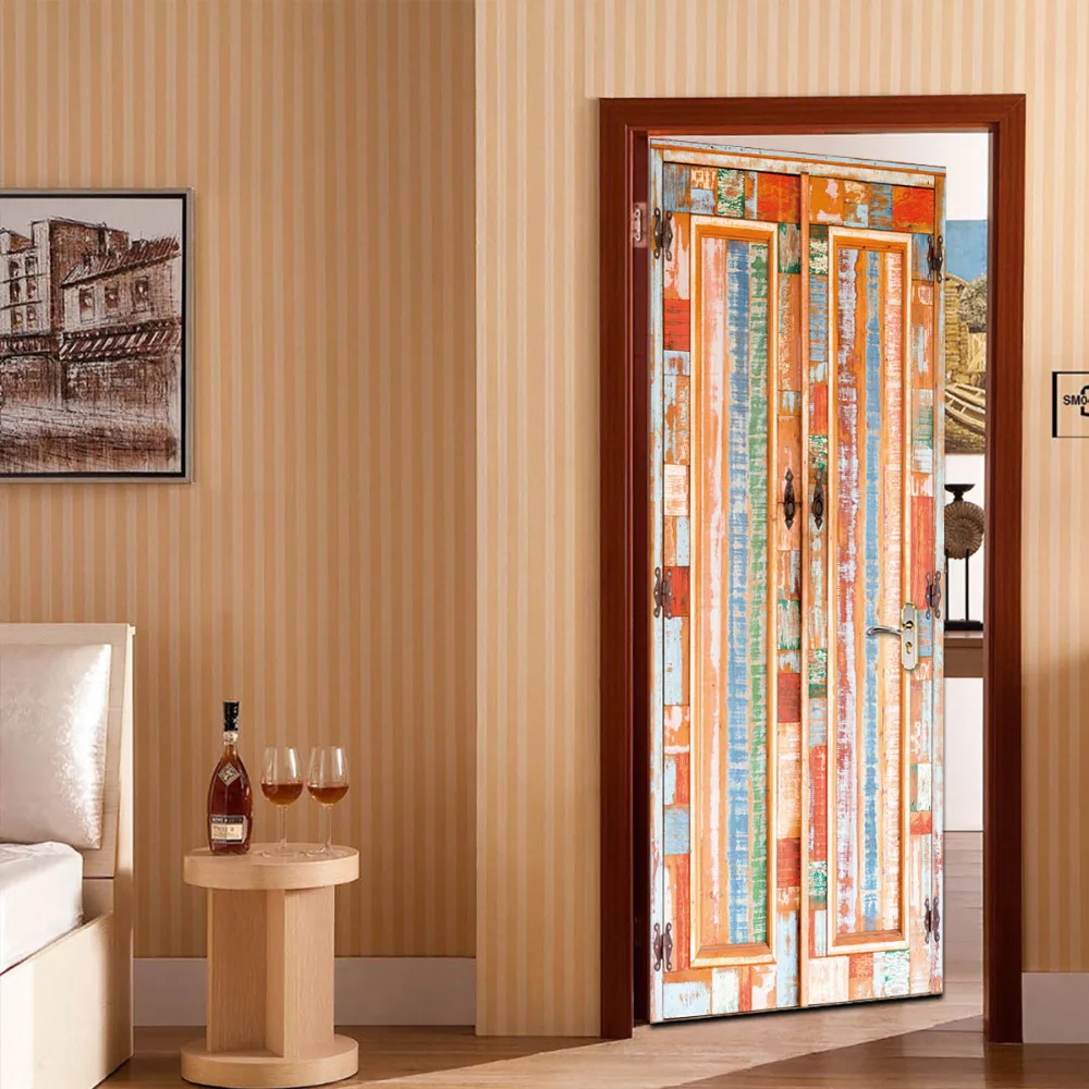 Us 13 44 37 Off Creative Wall Stickers 3d Door Stickers Fake Wooden Doors Vpersonalized Wood Doors Home Decoration Door Stickers Z0322 In Door