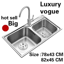 Квартиры роскошный двойной кухонный паз раковина стандарт сделать блюда 304 нержавеющая сталь Горячая 78x43/82x45 см